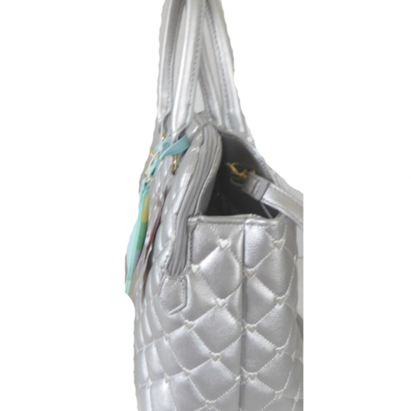 BETSEY JOHNSON DUAL ENTRY SILVER CROSSBODY SATCHEL - Picture 4 of 6